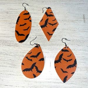 Orange and black bat faux leather earrings